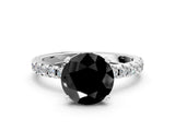 White gold Fancy Black Round Cut Diamond Solitaire Ring with Pavé Band and Four-Prong Setting_24