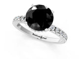 White gold Fancy Black Round Cut Diamond Solitaire Ring with Pavé Band and Four-Prong Setting_25