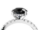 White gold Fancy Black Round Cut Diamond Solitaire Ring with Pavé Band and Four-Prong Setting_28