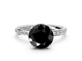 White gold Fancy Black Round Cut Diamond Solitaire Ring with Pavé Band and Hidden Halo_24