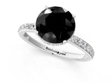White gold Fancy Black Round Cut Diamond Solitaire Ring with Pavé Band and Hidden Halo_25