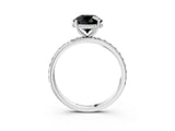 White gold Fancy Black Round Cut Diamond Solitaire Ring with Pavé Band and Hidden Halo_27