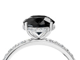 White gold Fancy Black Round Cut Diamond Solitaire Ring with Pavé Band and Hidden Halo_28