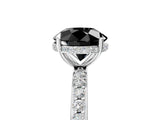 White gold Fancy Black Round Cut Diamond Solitaire Ring with Pavé Band and Hidden Halo_29