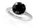 White gold Fancy Black Round Cut Diamond Solitaire Ring with Pavé Band and Prong Setting_13