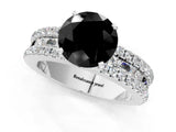 White gold Fancy Black Round Cut Diamond Solitaire Ring with Pavé and Channel Set Band_1