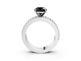 White gold Fancy Black Round Cut Diamond Solitaire Ring with Pavé and Channel Set Band_3