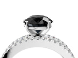White gold Fancy Black Round Cut Diamond Solitaire Ring with Pavé and Channel Set Band_4
