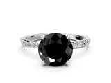 White gold Fancy Black Round Cut Diamond Solitaire Ring with Pave Band and Four Prong Setting_24