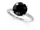 White gold Fancy Black Round Cut Diamond Solitaire Ring with Pave Band and Four Prong Setting_25