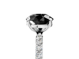 White gold Fancy Black Round Cut Diamond Solitaire Ring with Pave Band and Four Prong Setting_29
