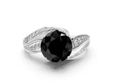 White gold Fancy Black Round Cut Diamond Solitaire Ring with Prong Setting and Twisted Pavé Band_12