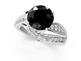 White gold Fancy Black Round Cut Diamond Solitaire Ring with Prong Setting and Twisted Pavé Band_13