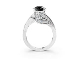 White gold Fancy Black Round Cut Diamond Solitaire Ring with Prong Setting and Twisted Pavé Band_15