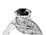 White gold Fancy Black Round Cut Diamond Solitaire Ring with Prong Setting and Twisted Pavé Band_16