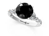 White gold Fancy Black Round Cut Diamond Solitaire Ring with Side Stones and Four-Prong Setting_55