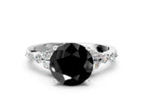White gold Fancy Black Round Cut Diamond Solitaire Ring with Side Stones and Four-Prong Setting_57