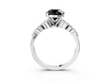 White gold Fancy Black Round Cut Diamond Solitaire Ring with Side Stones and Four-Prong Setting_57