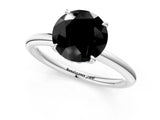 White gold Fancy Black Round Cut Diamond Solitaire Ring with Thin Band and Four-Prong Setting_1