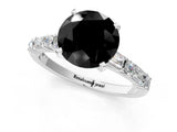 White gold Fancy Black Round Cut Diamond Solitaire with Side Baguettes and Channel Set Band_1