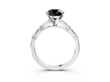 White gold Fancy Black Round Cut Diamond Solitaire with Side Baguettes and Channel Set Band_3