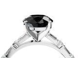 White gold Fancy Black Round Cut Diamond Solitaire with Side Baguettes and Channel Set Band_4