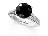 White gold Fancy Black Round Cut Diamond Split Shank Engagement Ring with Pavé Band_1