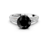 White gold Fancy Black Round Cut Diamond Split Shank Engagement Ring with Pavé Band
