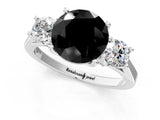 White gold Fancy Black Round Cut Diamond Three-Stone Engagement Ring with Prong Setting and Pavé Band_1