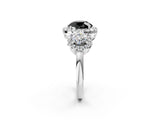 White gold Fancy Black Round Cut Diamond Three-Stone Halo Ring with Prong Setting and Pavé Accents_2