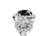 White gold Fancy Black Round Cut Diamond Three-Stone Halo Ring with Prong Setting and Pavé Accents_5