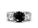 White gold Fancy Black Round Cut Diamond Three-Stone Ring with Channel Set Band and Four-Prong Setting_24