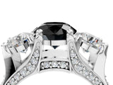 White gold Fancy Black Round Cut Diamond Three-Stone Ring with Channel Set Band and Four-Prong Setting_28