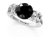 White gold Fancy Black Round Cut Diamond Three-Stone Ring with Four-Prong Setting and Classic Band_1