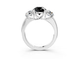 White gold Fancy Black Round Cut Diamond Three-Stone Ring with Four-Prong Setting and Classic Band_3