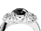 White gold Fancy Black Round Cut Diamond Three-Stone Ring with Four-Prong Setting and Classic Band_4
