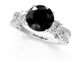 White gold Fancy Black Round Cut Diamond Three-Stone Ring with Pavé Split Shank and Four-Prong Setting_1