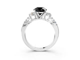White gold Fancy Black Round Cut Diamond Three-Stone Ring with Pavé Split Shank and Four-Prong Setting_3