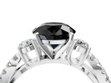 White gold Fancy Black Round Cut Diamond Three-Stone Ring with Pavé Split Shank and Four-Prong Setting_4