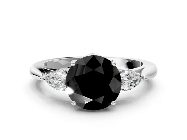 Platinum Round Three Stone Engagement Ring Setting for Black Center with Pear Side Stones