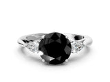 White gold Fancy Black Round Cut Diamond Three-Stone Ring with Pear  Side Stones and Prong Setting_108