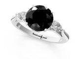 White gold Fancy Black Round Cut Diamond Three-Stone Ring with Pear  Side Stones and Prong Setting_109