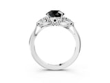 White gold Fancy Black Round Cut Diamond Three-Stone Ring with Pear  Side Stones and Prong Setting_111