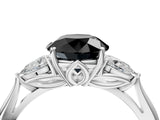 White gold Fancy Black Round Cut Diamond Three-Stone Ring with Pear  Side Stones and Prong Setting_112
