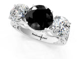 White gold Fancy Black Round Cut Diamond Three-Stone Ring with Prong Setting and Textured Band_13