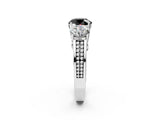 White gold Fancy Black Round Cut Diamond Three-Stone Ring with Prong Setting and Textured Band_14