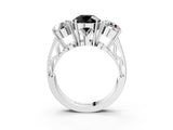 White gold Fancy Black Round Cut Diamond Three-Stone Ring with Prong Setting and Textured Band_15