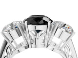 White gold Fancy Black Round Cut Diamond Three-Stone Ring with Prong Setting and Textured Band_16