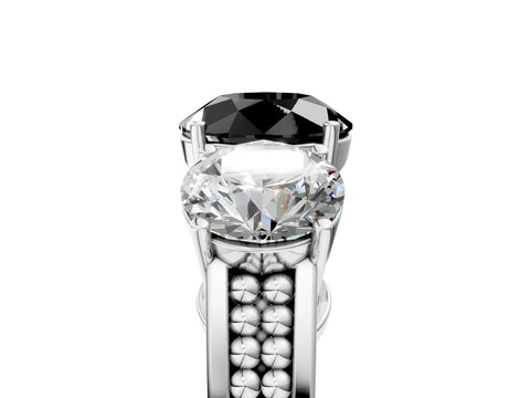 White gold Fancy Black Round Cut Diamond Three-Stone Ring with Prong Setting and Textured Band_17
