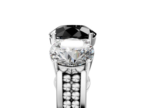 White gold Fancy Black Round Cut Diamond Three-Stone Ring with Prong Setting and Textured Band_5